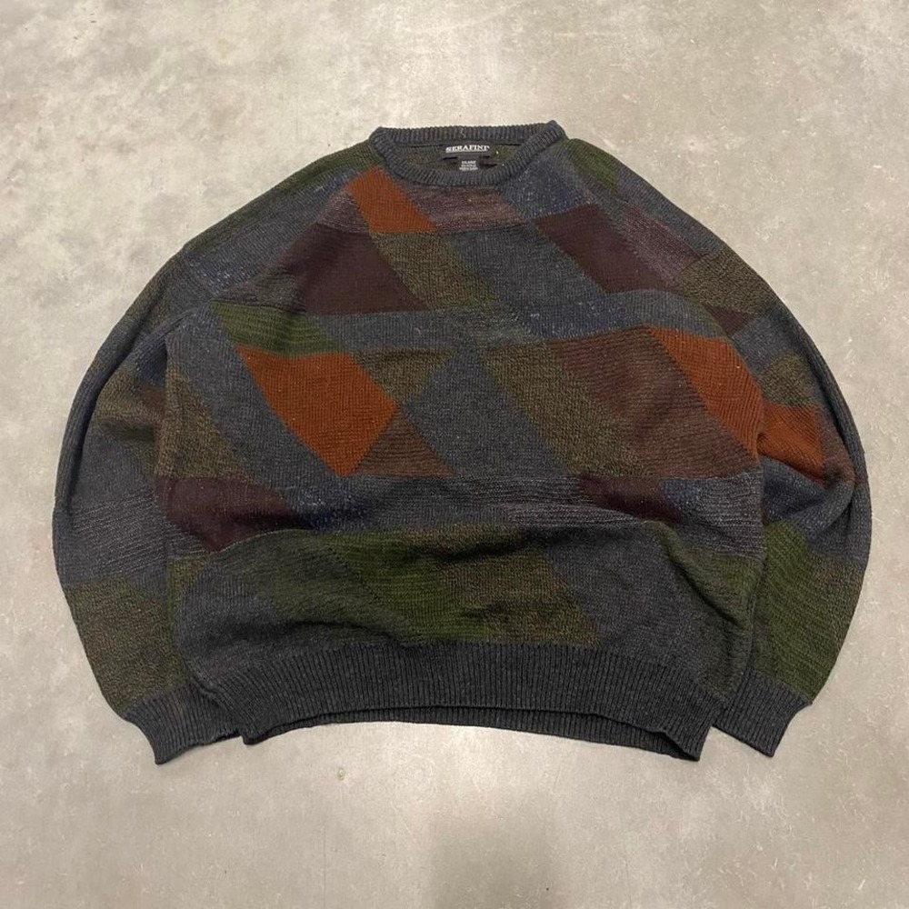 Vintage 90s y2k grandpa sweater oversized green earthtone